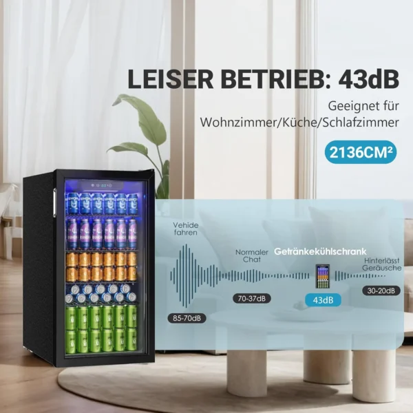 Getränkekühlschrank mit Glastür und verstellbaren Einlegeböden