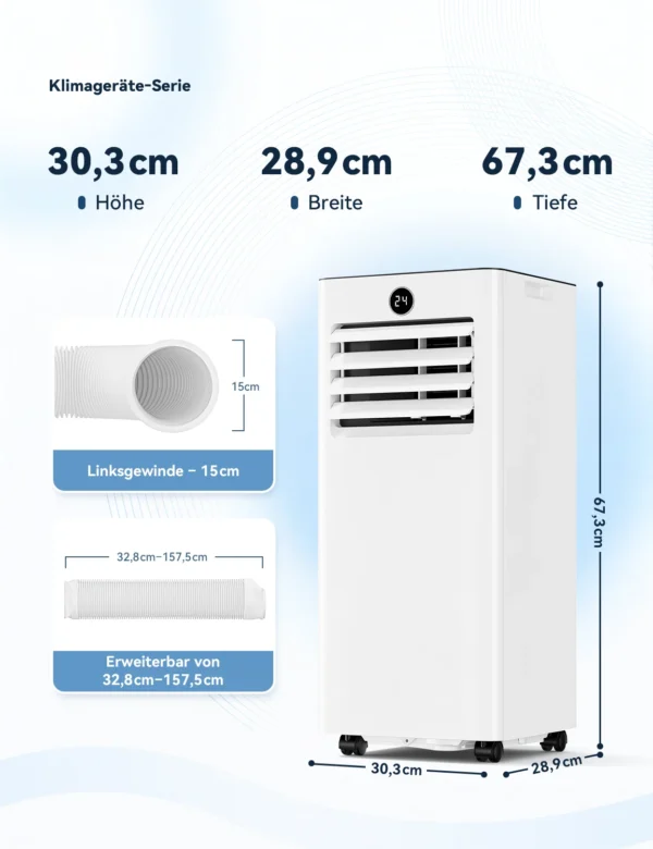 Mobile Klimaanlage mit 9000 BTU, Fenster-Set mit Abluftschlauch