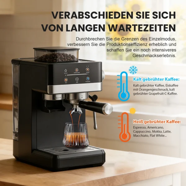 Espressomaschine mit integriertem Mahlwerk und Doppelauslauf