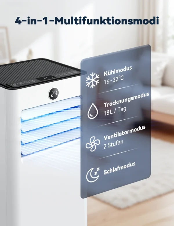 Mobile Klimaanlage mit 9000 BTU, Fenster-Set mit Abluftschlauch