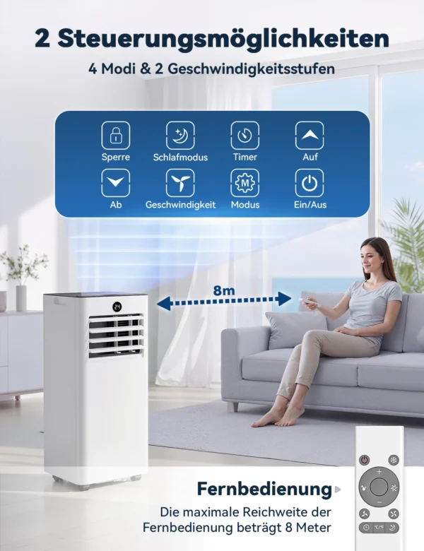 Mobile Klimaanlage mit 9000 BTU, Fenster-Set mit Abluftschlauch