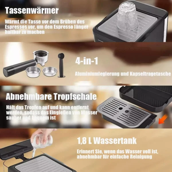 Espressomaschine 20-bar mit Milchaufschäumer & Touchscreen