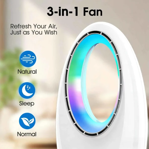 Leiser blattloser Tischventilator mit LED-Beleuchtung im 2er-Pack