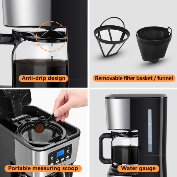 S9b8e40d74452427f8690263c6a8a7a7dJ.webp Filterkaffeemaschine für 12 Tassen mit Timer und Abschaltautomatik