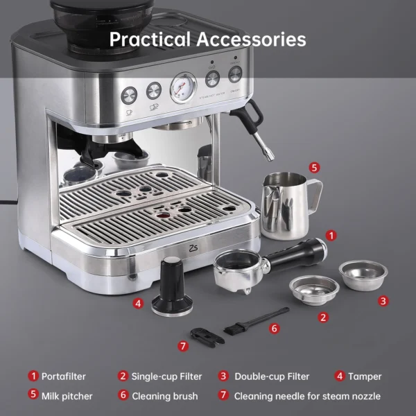 Kaffeemaschine 15-bar mit integr. Mahlwerk & Milchaufschäumer