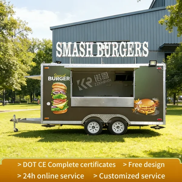 Sd7f73015464748368ca0ec39d1de0880f.webp Hot-Dog-Anhänger mit Edelstahlgrill und kompakten Schränken