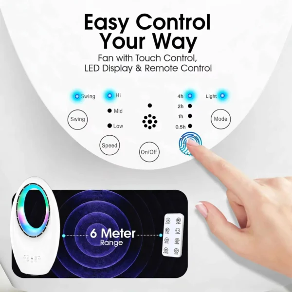 Leiser blattloser Tischventilator mit LED-Beleuchtung im 2er-Pack