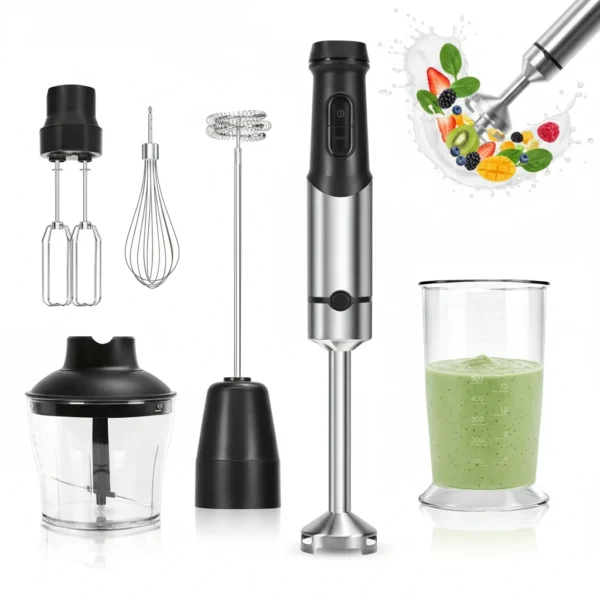 Stabmixer-Set 6-in-1 aus Edelstahl mit 12 Geschwindigkeitsstufen