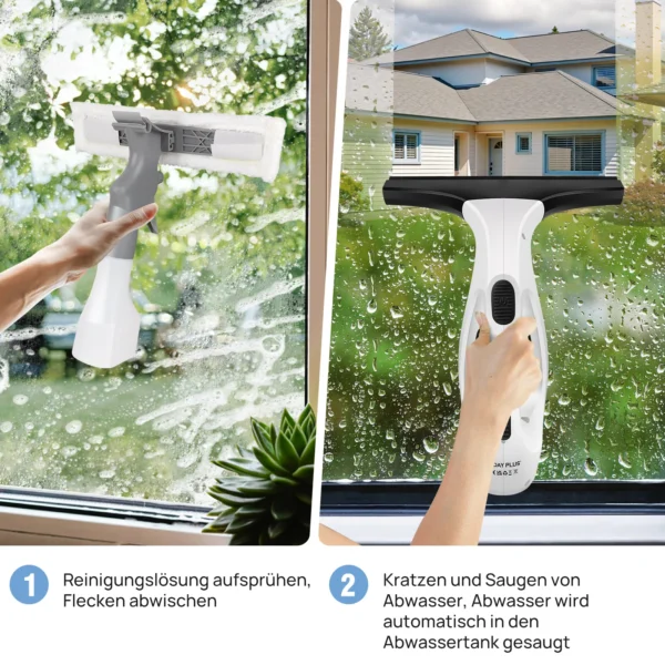 Akku-Fensterwischer 3500 mAh mit 2-in-1 Mikrofasertuch