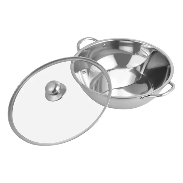 Hotpot-Set aus Edelstahl 304 mit Trennwand und Glasdeckel-1 Hotpot-Set aus Edelstahl 304 mit Trennwand und Glasdeckel-1