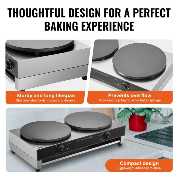 Elektro-Crêpes-Maschine mit 2 antihaftbeschichtete Bratplatten
