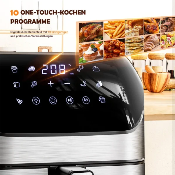 Heißluftfritteuse 8 l mit 10 ölfreie vorprogrammierte Kochmodi