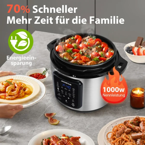 Schnellkochtopf mit digitalen Touchscreen und 6 l Volumen