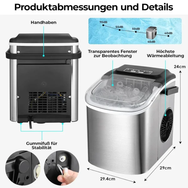 Eiswürfelbereiter aus Edelstahl mit Selbstreinigungsfunktion