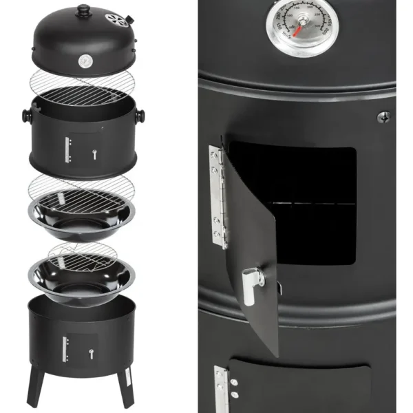 S21ddf45bce61430ba60a7180ee89cb410.webp Holzkohle-BBQ Smoker Grill 3in1 mit 45 cm Ø