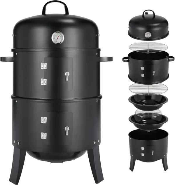 S282c903cc6af42f6880e5cce38c6f078n.webp Holzkohle-BBQ Smoker Grill 3in1 mit 45 cm Ø