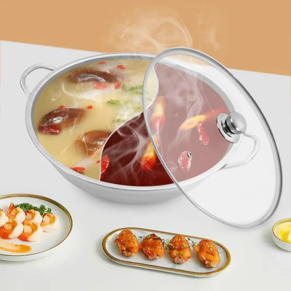 S2e7fc5571b574543ab411c3e28609373H.webp Hotpot-Set aus Edelstahl 304 mit Trennwand und Glasdeckel
