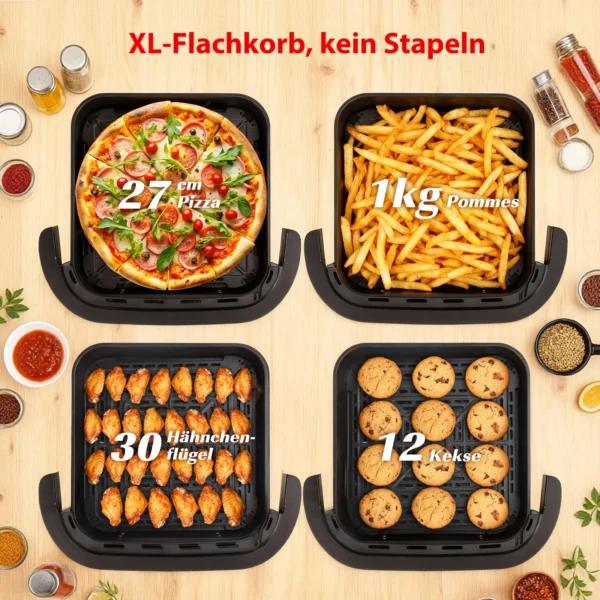 Heißluftfritteuse XL 2200W mit Sichtfenster & Pizzafunktion