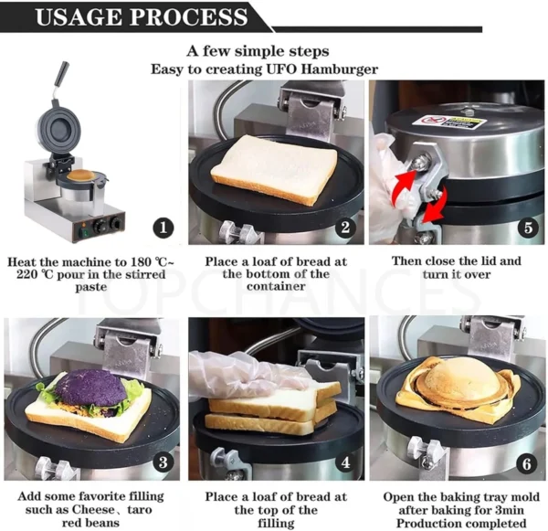 S5afbf269b7d34f3ab5abeae9c51b2f89J.webp UFO Burger Maker 1200 W - Fast-Food-Trend aus Südkorea