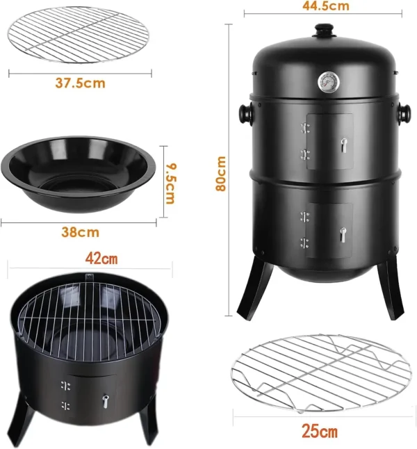 S6b2d5d46728e49729570149cedaddaafc.webp Holzkohle-BBQ Smoker Grill 3in1 mit 45 cm Ø