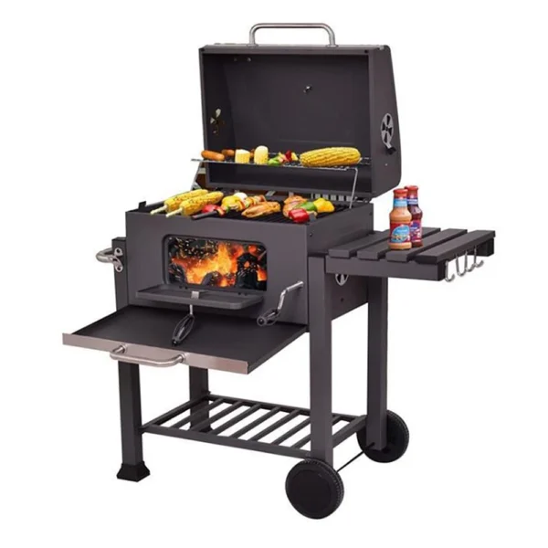 Holzkohlegrill mit Grillwagen, Ablagen und Kohleschale