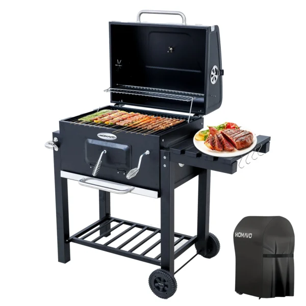 Holzkohlegrill-Set mit Zubehör, Thermometer & Warmhalterost Holzkohlegrill-Set mit Zubehör, Thermometer & Warmhalterost