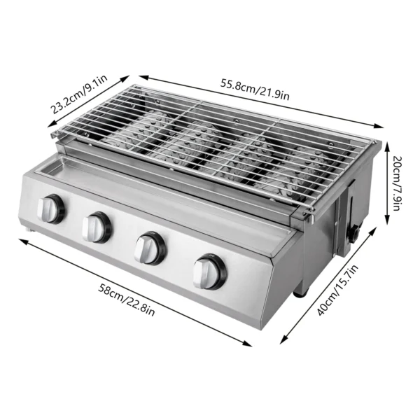 S799ad39e1cc944c8a45fb72af73117fad.webp LPG-Gasgrill aus Edelstahl aus Edelstahl mit 4 Brennern