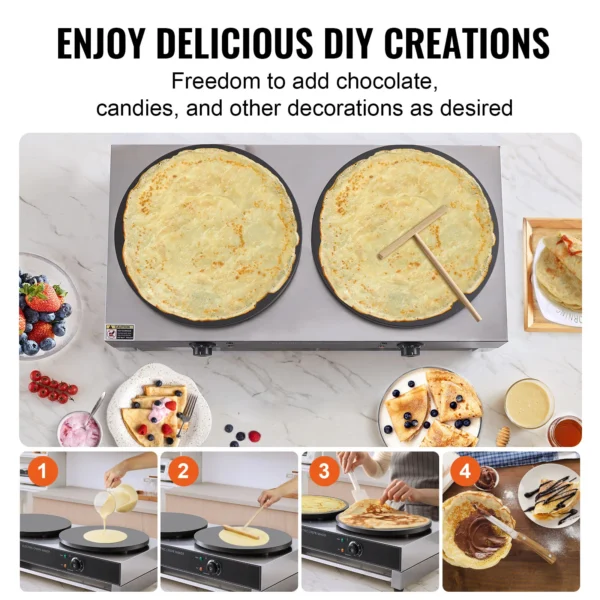 Elektro-Crêpes-Maschine mit 2 antihaftbeschichtete Bratplatten