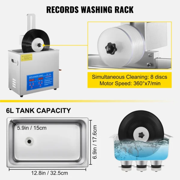 Ultraschall-Vinylreinigungsgerät 6 Liter für Schallplatten