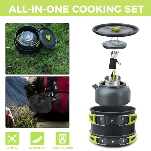 Camping-Kochgeschirr-Set aus Aluminiumlegierung 10-teilig