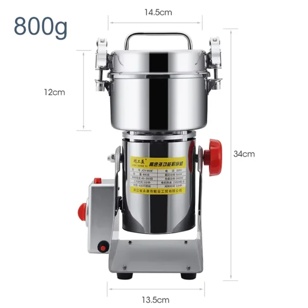 Getreidemühle aus Edelstahl mit 800 & 2500g Fassungsvermögen