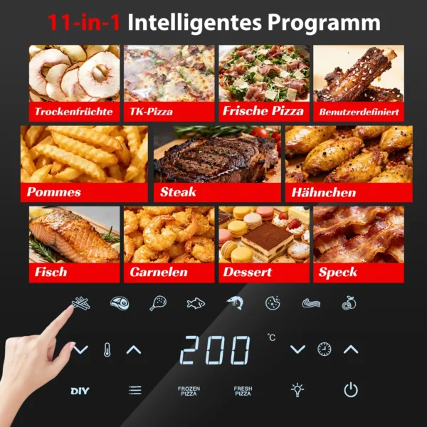 Heißluftfritteuse XL 2200W mit Sichtfenster & Pizzafunktion
