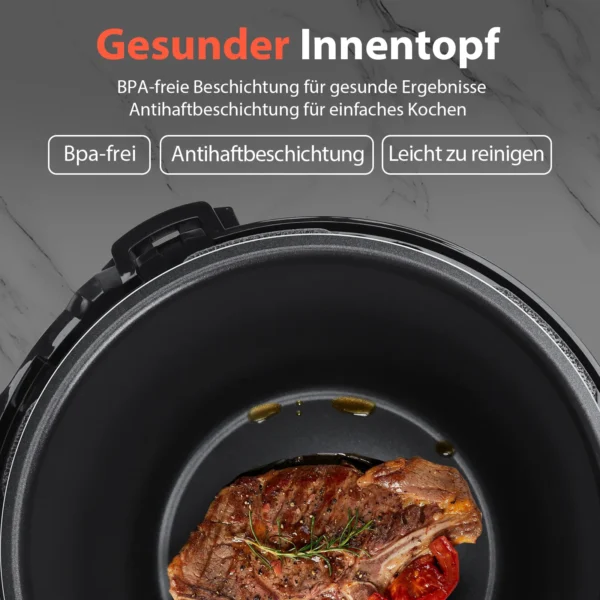 Schnellkochtopf mit digitalen Touchscreen und 6 l Volumen