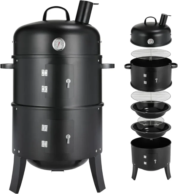 Sc24e6fdf275c4283b4bba098b4099463C.webp Holzkohle-BBQ Smoker Grill 3in1 mit 45 cm Ø