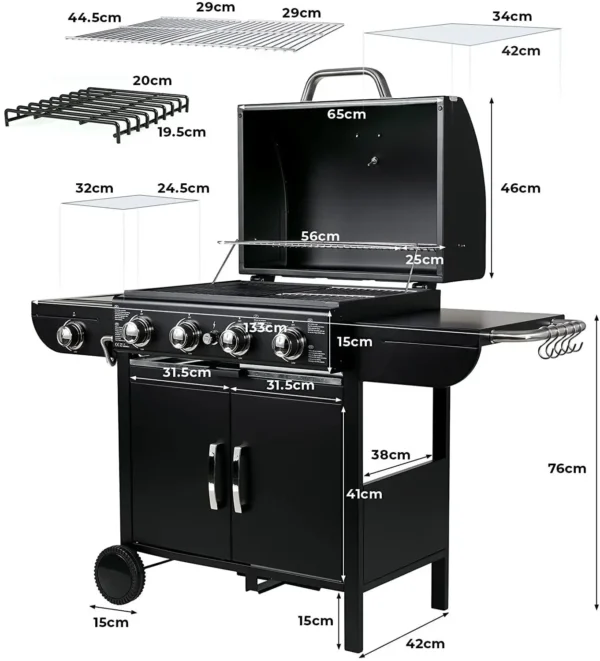 Scaf7c045426345ca9239f7ea46df4335B.webp Gas-Grillwagen mit Piezo-Zündung und Thermometer für Gartenpartys