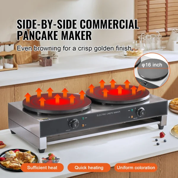 Elektro-Crêpes-Maschine mit 2 antihaftbeschichtete Bratplatten