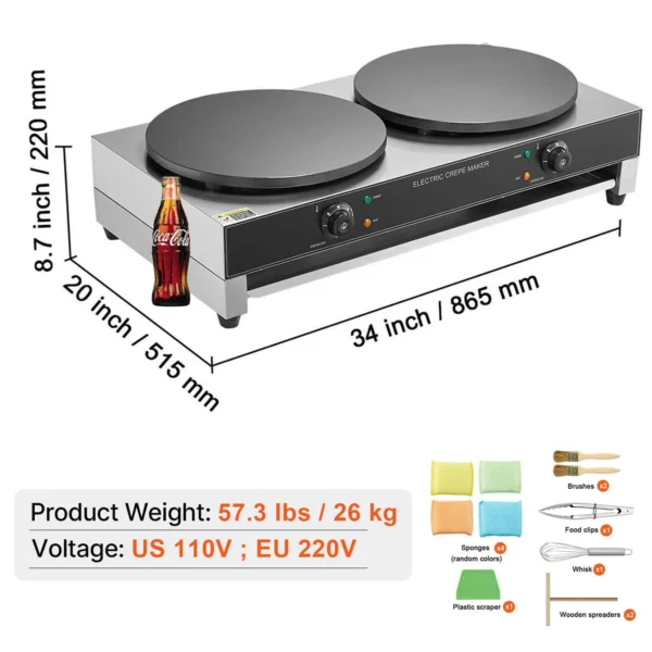 Elektro-Crêpes-Maschine mit 2 antihaftbeschichtete Bratplatten